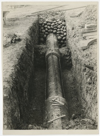 Section of the El Cajon pipeline showing concrete pipe and reinforcing coils