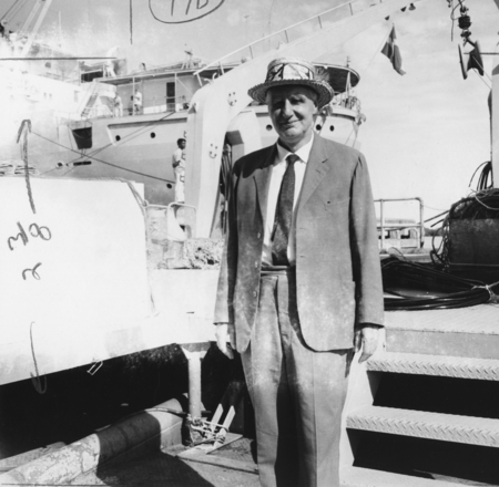 Edward Crisp Bullard disembarking from Horizon at Lautoka. Nova Expedition, 1967