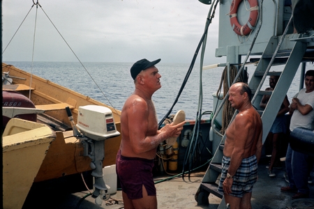 George Hohnhaus (left) on ship during the Carmarsel Expedition