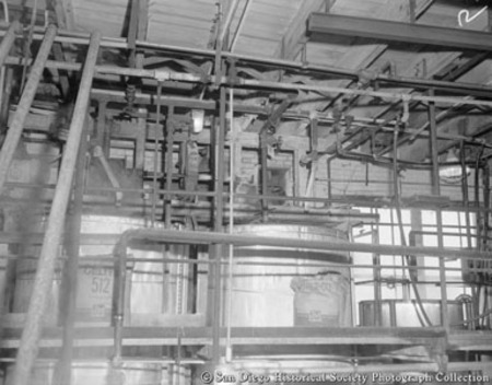 Interior view of American Agar and Chemical Company kelp processing facility