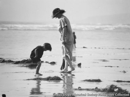Florence Kemmler and children on beach