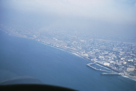 Aerial view of Redondo Beach, California, includes the pier and the surround area. January 1, 1953.