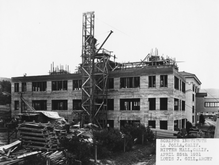 Concrete work above roof completed, Scripps Institute La Jolla, California, Ritter Hall building, April 25, 1931, Louis J....