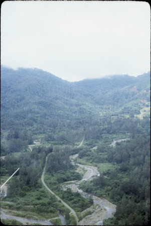 Kimil River and adjacent highway, aerial view