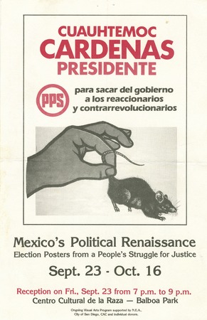 Centro Cultural de la Raza postcard announcing the opening and reception for the exhibt: Mexico&#39;s Political Renaissance: f...