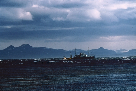 Argo in fjord, Kerguelen Island. Lusiad Expedition, November 11, 1962