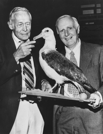 Edward Crisp Bullard (right) presented with the Albatross Award by its previous recipient Roger Revelle (left), in Edinbur...