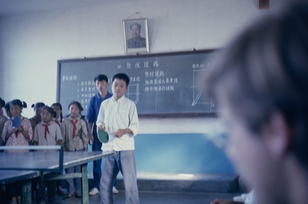 Elementary school visit, ping-poing match in classroom (4 of 4)