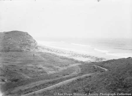 View of ocean and beach from bluffs, Encinitas