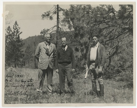 Ed Fletcher with Elliott G. Colby at Camp Fire Girls campsite, Pine Hills, California