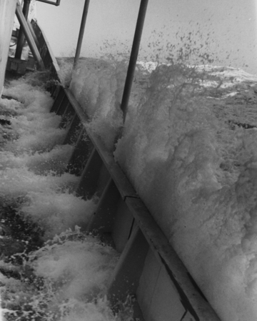 Wave crashing over the deck of the D/V Glomar Challenger (ship) during Hurricane Irene. August, 1981.