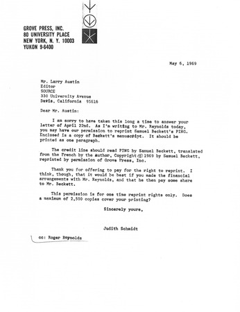 Ping: Correspondence: Letter to Larry Austin from Judith Schmidt