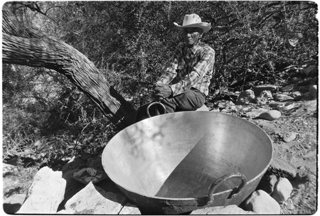 A brass cauldron used in making panocha by boiling down cane pressings at Rancho La Vinorama