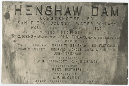 Henshaw Dam plaque