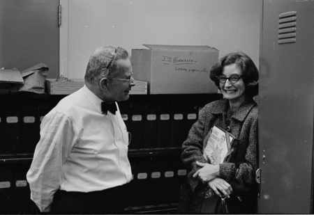 Stillman Berry visits USNM-Mullusks. SSB [S. Stillman Berry] and Edith Williams (Woody William&#39;s daughter)