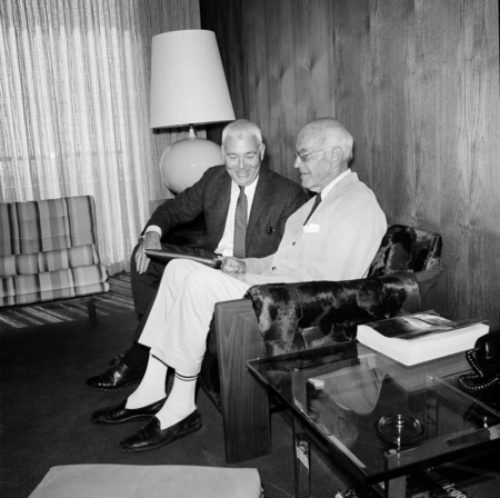 Chancellor William J. McGill (left) and Ernest W. Mandeville (right) at the Gifts and Endowments Mandeville Presentation, ...