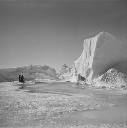 Eugene N. Gruzov and Alexander F. Pushkin preparing to dive near iceberg