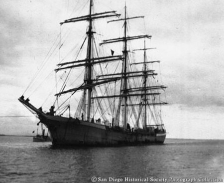 Sailing ship David D&#39;Angers entering San Diego Bay