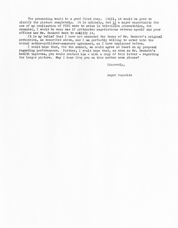 Ping: Correspondence: Letter from Roger Reynolds to Samuel Beckett; page 2