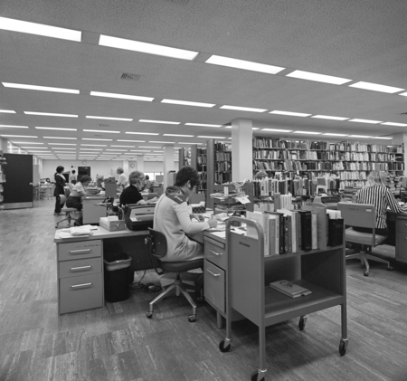Staff working in the Technical Services Department, Geisel Library, UC San Diego