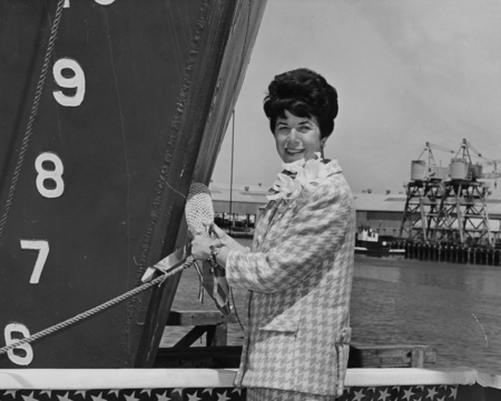 Edith Meyerson Nierenberg (Mrs. William A. Nierenberg) at launching of Glomar Challenger, March 23, 1968