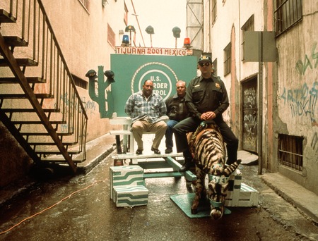 Avenida Revolución: &quot;Border Patrol agent&quot; (Meyer Vaisman) on mule painted to look like a zebra