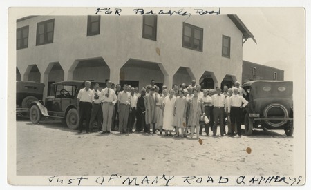 Group portrait with automobiles, Brawley Road