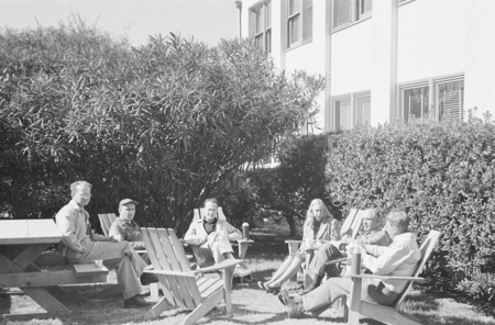 Lunches break for some staff workers, including Francis Parker Shepard (man on far right), at Scripps Institution of Ocean...