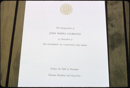 Program for Chancellor John S. Galbraith&#39;s inauguration ceremony