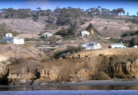 Looking northeast from the Scripps pier towards the campus of Scripps Institution of Oceanography and the cottages on the ...