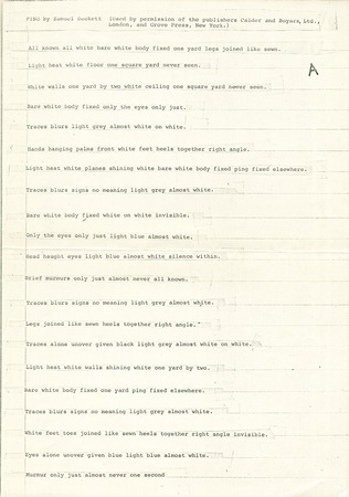 Ping: Page with Beckett text from his story Ping