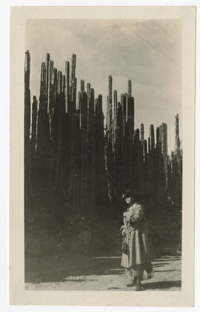 Mary Fletcher with stove pipe cacti