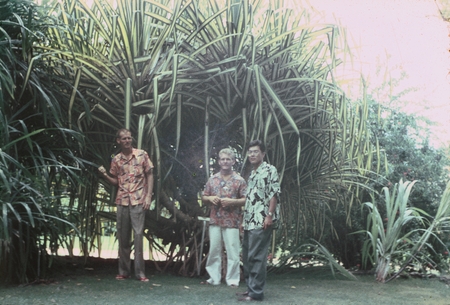 (Left to right) Arthur E. Maxwell, Deane Carlson, and Richard Y. Morita in Hawaii during break from the Midpac Expedition ...