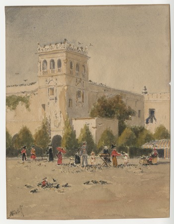 [Original watercolor painting of the Plaza de Panama, Panama-California Exposition]