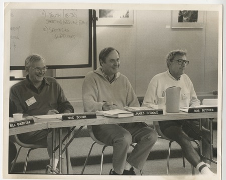 J. Robert Beyster, James O&#39;Toole and Mac Booth at a UCLA event
