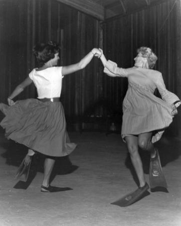 Farewell to Revelle Party: Nan Limbaugh and Thea Schultze performing the flip flop dance