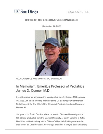 In Memoriam: Emeritus Professor of Pediatrics James D. Connor , M.D ...
