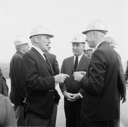 Unidentified men at Library topping off ceremony, UC San Diego