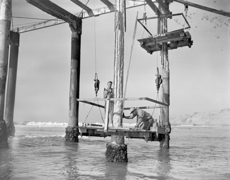 View of the Scripps pier, La Jolla, California, circa 1950