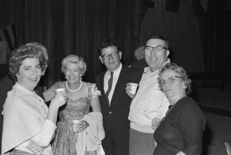 Farewell to Revelle Party: Sybil York, Harold Urey, Ellen Revelle, Carl L. Hubbs, Herbert York, unidentified. September 26...