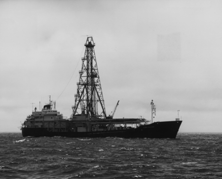 D/V Glomar Challenger (ship) at sea during Leg 91 of the Deep Sea Drilling Project. This ship was the site of many advance...