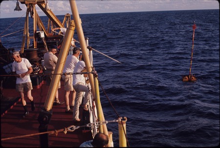 Coming up alongside an instrument buoy, on the USC&amp;GS Pioneer during the International Indian Ocean Expedition. 1964