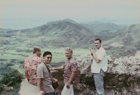 Robert Huffer, Deane Carlson, Richard Y. Morita, and Arthur E. Maxwell shown here in Honolulu, Hawaii, during a break from...