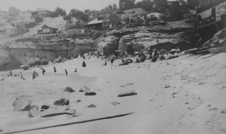 La Jolla Cove in La Jolla, California, shown here in use by beach goers. Circa 1906.