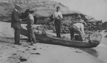 Wesley Clarence Crandall (far left) shown here with Robert H. Baker and two other men at La Jolla Cove. Crandall was the S...