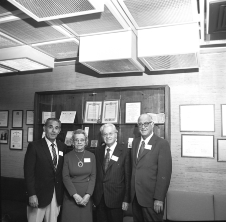 Harold and Frieda Urey, center, at the dedication of the Harold Urey Room, Urey Hall, UC San Diego