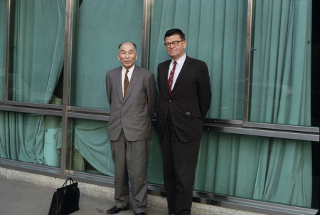 Carl L. Hubbs and Miyadi outside Kyoto Hotel, Japan