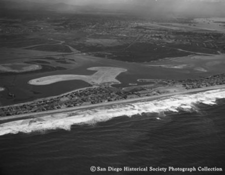 Aerial view of Mission Beach and bay