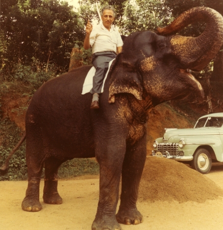 Edward D. Goldberg, riding an elephant. Goldberg was a marine chemist at Scripps Institution of Oceanography. Among his mo...