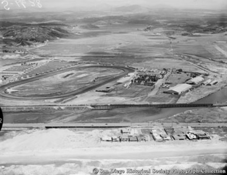 Aerial view of Del Mar coastline and racetrack